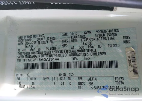 2010 Ford E-250 Commercial/Recreational from USA, damaged, VIN 1FTNE2EL6ADA76144